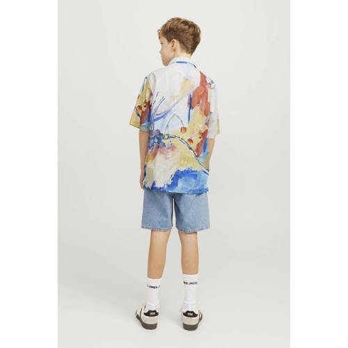 jack & jones JUNIOR overhemd JORLANDSCAPE met all over print blauw multicolor Jongens Katoen Klassieke kraag 140