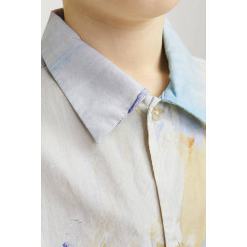 jack & jones JUNIOR overhemd JORLANDSCAPE met all over print blauw multicolor Jongens Katoen Klassieke kraag 140