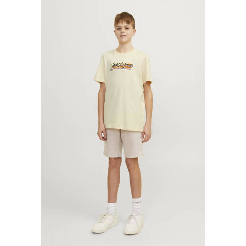 jack & jones JUNIOR T-shirt JORTAMPA FASTRUNNER1 met logo ecru Jongens Katoen Ronde hals 128