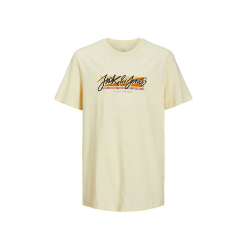 JACK & JONES JUNIOR T-shirt JORTAMPA FASTRUNNER1 met logo ecru Jongens Katoen Ronde hals