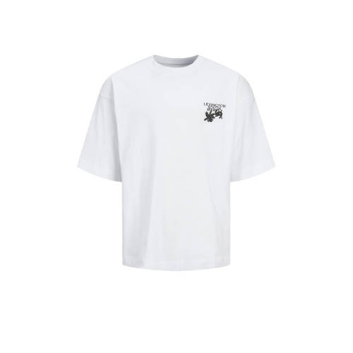 JACK & JONES JUNIOR T-shirt JORFARO met backprint wit/zwart Jongens Katoen Ronde hals