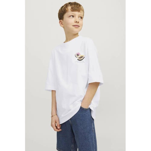 jack & jones JUNIOR T-shirt JORTAMPA met backprint wit Jongens Katoen Ronde hals 128