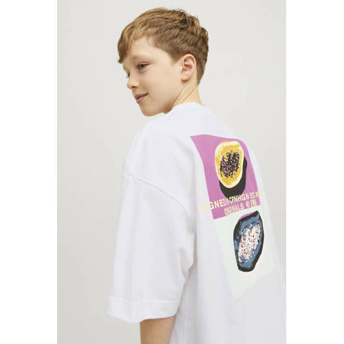 jack & jones JUNIOR T-shirt JORTAMPA met backprint wit Jongens Katoen Ronde hals 128