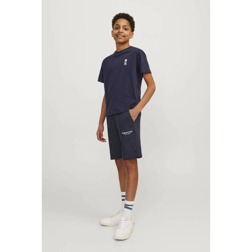 jack & jones JUNIOR sweatshort JPSTVESTERBRO met tekst donkerblauw Korte broek 128