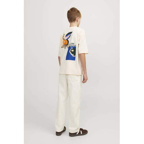 jack & jones JUNIOR T-shirt JORTAMPA met backprint ecru Jongens Katoen Ronde hals 128