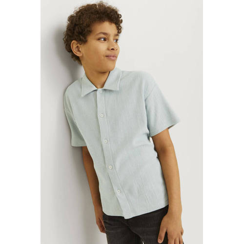 jack & jones JUNIOR overhemd JORJASPER BUTTON THROUGH SHIRT SS JNR grijsgroen Jongens Katoen Klassieke kraag 128