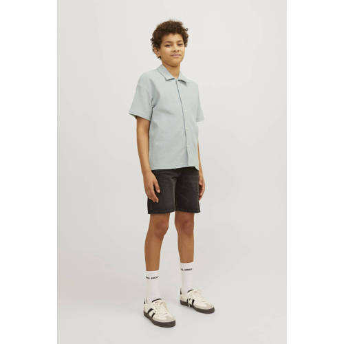 jack & jones JUNIOR overhemd JORJASPER BUTTON THROUGH SHIRT SS JNR grijsgroen Jongens Katoen Klassieke kraag 128