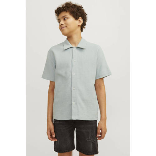 jack & jones JUNIOR overhemd JORJASPER BUTTON THROUGH SHIRT SS JNR grijsgroen Jongens Katoen Klassieke kraag 128