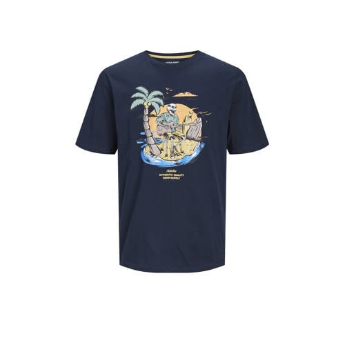 JACK & JONES JUNIOR T-shirt JJZION met printopdruk donkerblauw Jongens Katoen Ronde hals