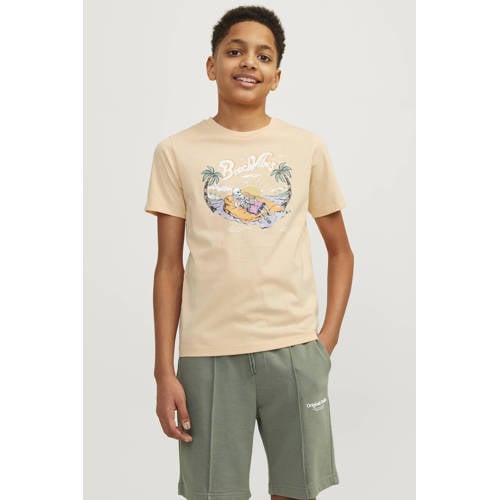 jack & jones JUNIOR T-shirt JJZION met printopdruk zachtoranje Jongens Katoen Ronde hals 128