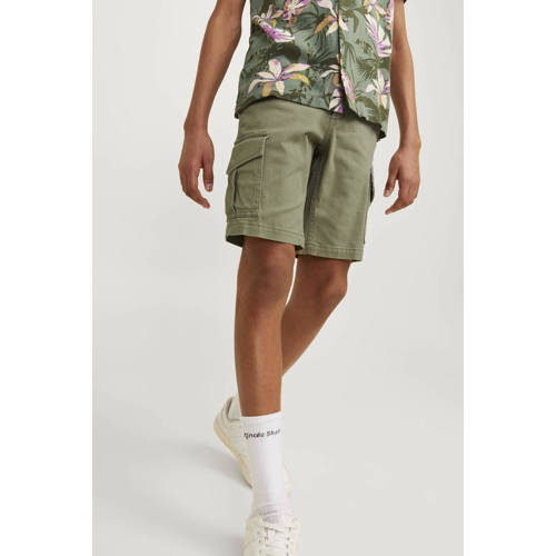 jack & jones JUNIOR cargo short JPSTJOE JJCARGO oliegroen Korte broek Jongens Stretchkatoen 128