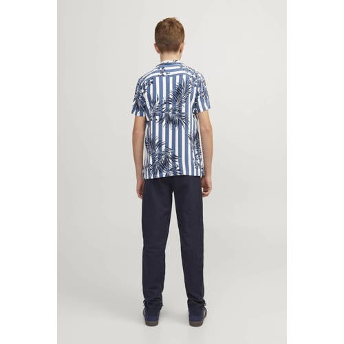 jack & jones JUNIOR overhemd JJJEFF RESORT met all over print blauw wit Jongens Viscose Klassieke kraag 128