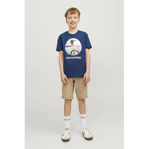 jack & jones JUNIOR T-shirt JJNAVIN met printopdruk donkerblauw Jongens Katoen Ronde hals 128