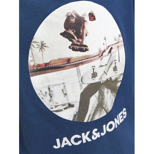 jack & jones JUNIOR T-shirt JJNAVIN met printopdruk donkerblauw Jongens Katoen Ronde hals 128