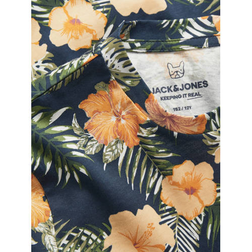 Jack & jones JUNIOR T-shirt JJCHILL met all over print donkerblauw geel Jongens Katoen Ronde hals 116