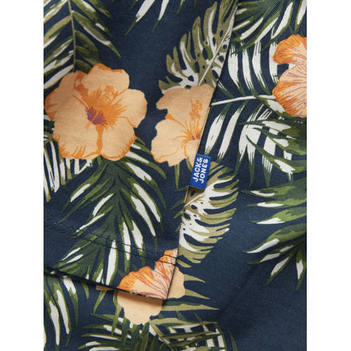 jack & jones JUNIOR T-shirt JJCHILL met all over print donkerblauw geel Jongens Katoen Ronde hals 116