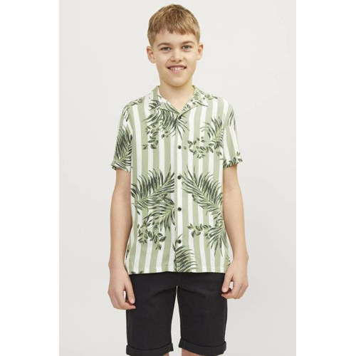 jack & jones JUNIOR overhemd JJJEFF RESORT met all over print lichtgroen wit Jongens Viscose Klassieke kraag 128