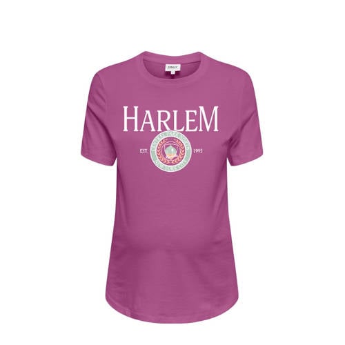 ONLY MATERNITY zwangerschapsshirt OLMGOLDIE met printopdruk donkerroze T-shirt Dames Katoen Ronde hals S