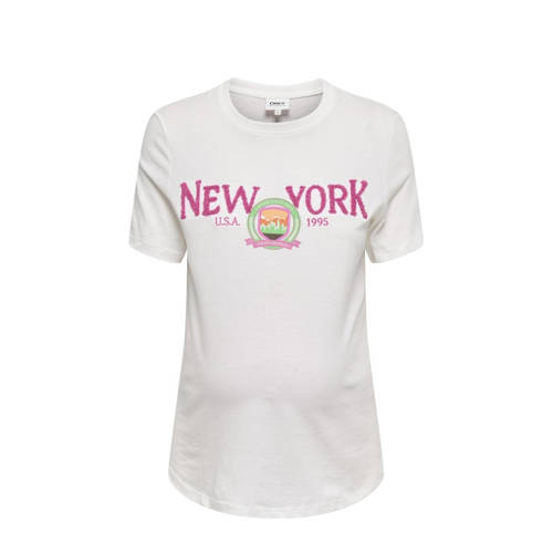 ONLY MATERNITY zwangerschapsshirt OLMGOLDIE met printopdruk wit T-shirt Dames Katoen Ronde hals S