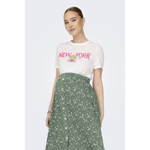 ONLY MATERNITY zwangerschapsshirt OLMGOLDIE met printopdruk wit T-shirt Dames Katoen Ronde hals S