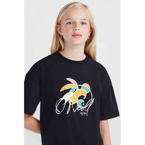 O'Neill T-shirt met printopdruk zwart Meisjes Katoen Ronde hals Printopdruk 152