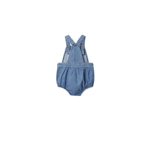 Mango Kids baby jumpsuit changeant blauw Meisjes Denim Vierkante hals Effen 74