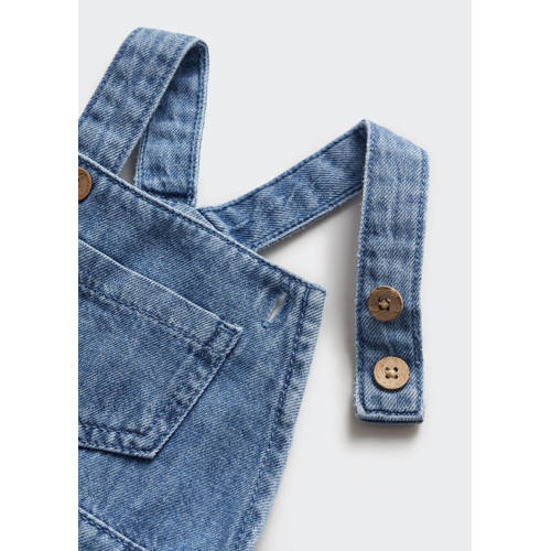 Mango Kids baby jumpsuit changeant blauw Meisjes Denim Vierkante hals Effen 74