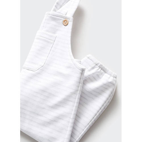 Mango Kids baby gestreepte tuinbroek wit grijs Meisjes Stretchkatoen Vierkante hals 62