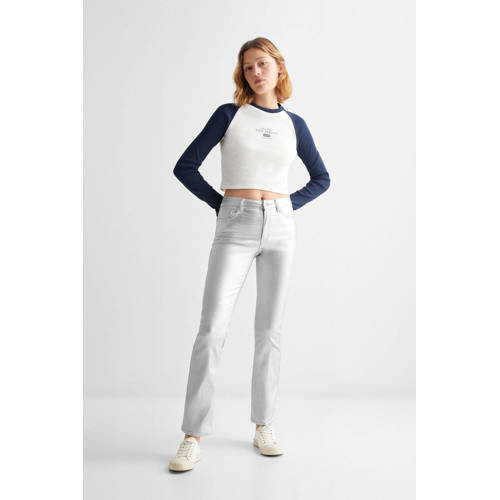 Mango Kids longsleeve met tekst donkerblauw wit Meisjes Katoen Ronde hals 152(XXS)