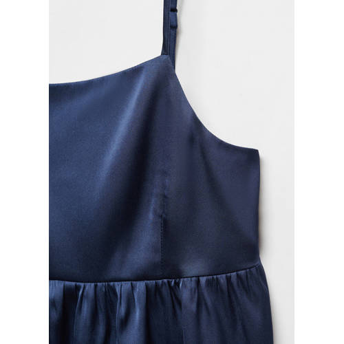 Mango Kids crop top donkerblauw Meisjes Polyester Vierkante hals Effen 158(XS)