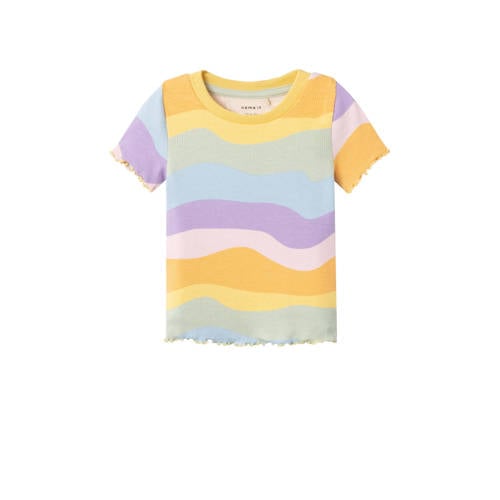 NAME IT MINI T-shirt NMFHERMINA met all over print geel/multicolor Meisjes Katoen Ronde hals - 104