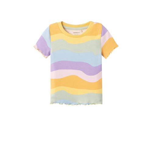 NAME IT MINI T-shirt NMFHERMINA met all over print geel/multicolor Meisjes Biologisch katoen Ronde hals