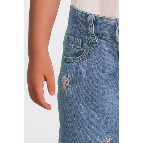 Name it MINI loose fit jeans NMFBELLA met all over print en borduursels light blue denim Blauw Meisjes Stretchdenim 110