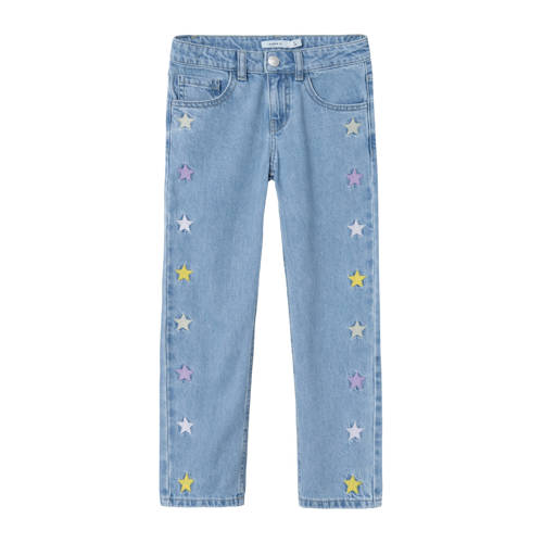 NAME IT KIDS straight fit jeans NKFROSE met sterren light blue denim Blauw