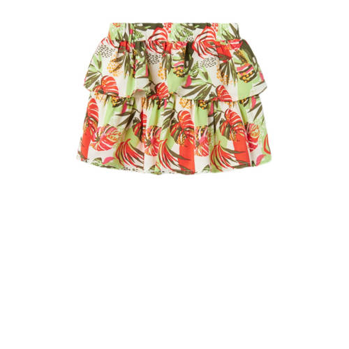 name it MINI gebloemde rok NMFVINAYA groen rood wit Meisjes Gerecycled polyester 86