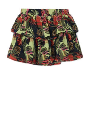 gebloemde rok NMFVINAYA groen/donkerblauw/roze