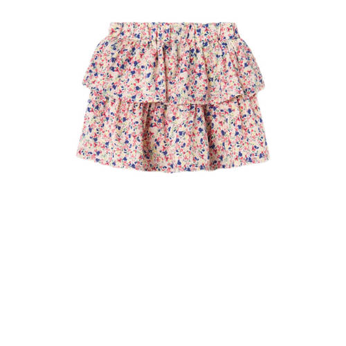 name it MINI gebloemde rok NMFVINAYA roze wit blauw Meisjes Gerecycled polyester 80