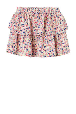 gebloemde rok NMFVINAYA roze/wit/blauw