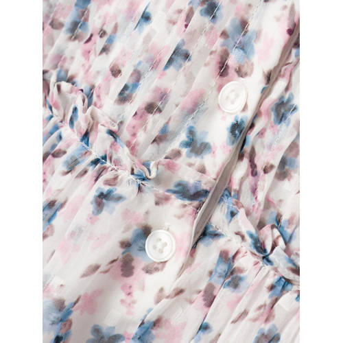 name it MINI A-lijn jurk NMFFENORMA met all over print wit roze blauw Meisjes Polyester Ronde hals 86