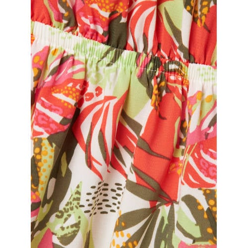 Name it MINI gebloemde jurk NMFVINAYA groen rood wit Meisjes Gerecycled polyester Ronde hals 110