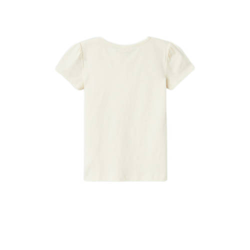 Name it MINI T-shirt NMFFEDORA met printopdruk en 3D applicatie offwhite Wit Meisjes Biologisch katoen Ronde hals 110
