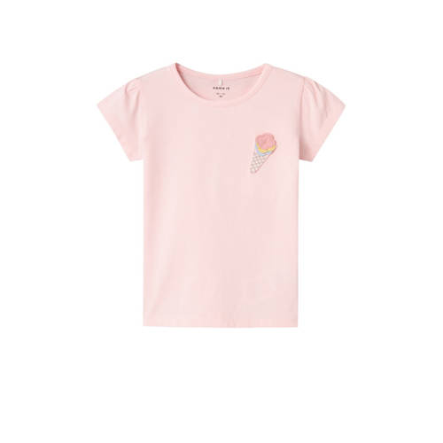 NAME IT MINI T-shirt NMFFEDORA met printopdruk lichtroze Meisjes Biologisch katoen Ronde hals