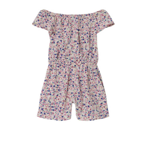 Name it MINI gebloemde jumpsuit NMFVINAYA roze wit blauw Meisjes Gerecycled polyester Boothals 110