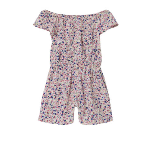 name it MINI gebloemde jumpsuit NMFVINAYA roze wit blauw Meisjes Gerecycled polyester Boothals 80