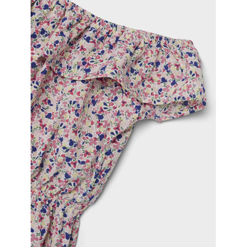 name it MINI gebloemde playsuit NMFVINAYA roze wit blauw Meisjes Polyester Boothals 80