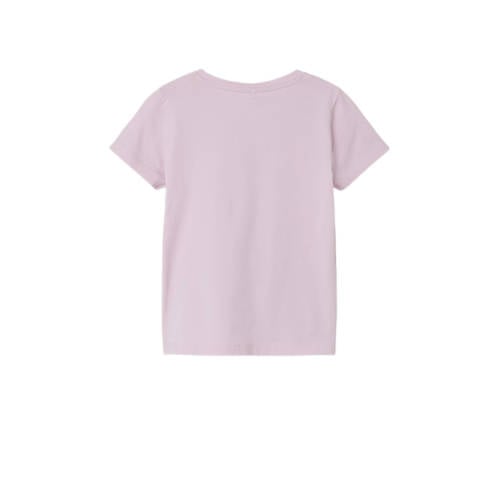 Name it MINI T-shirt NMFFRANSISCA met printopdruk en 3D applicatie lichtroze Meisjes Stretchkatoen Ronde hals 104