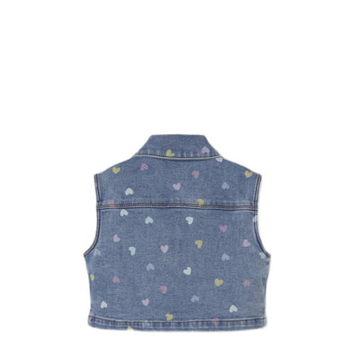 name it MINI gilet NMFROSA met hartjes medium blue denim Vest Blauw Meisjes Stretchdenim Klassieke kraag 80