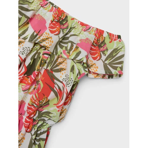 name it MINI gebloemde playsuit NMFVINAYA groen rood wit Meisjes Polyester Boothals 80
