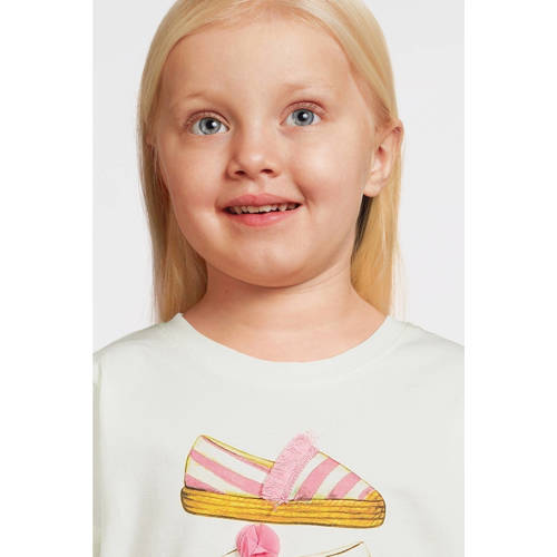 Name it MINI T-shirt NMFFANG met printopdruk en 3D applicatie wit Meisjes Stretchkatoen Ronde hals 104