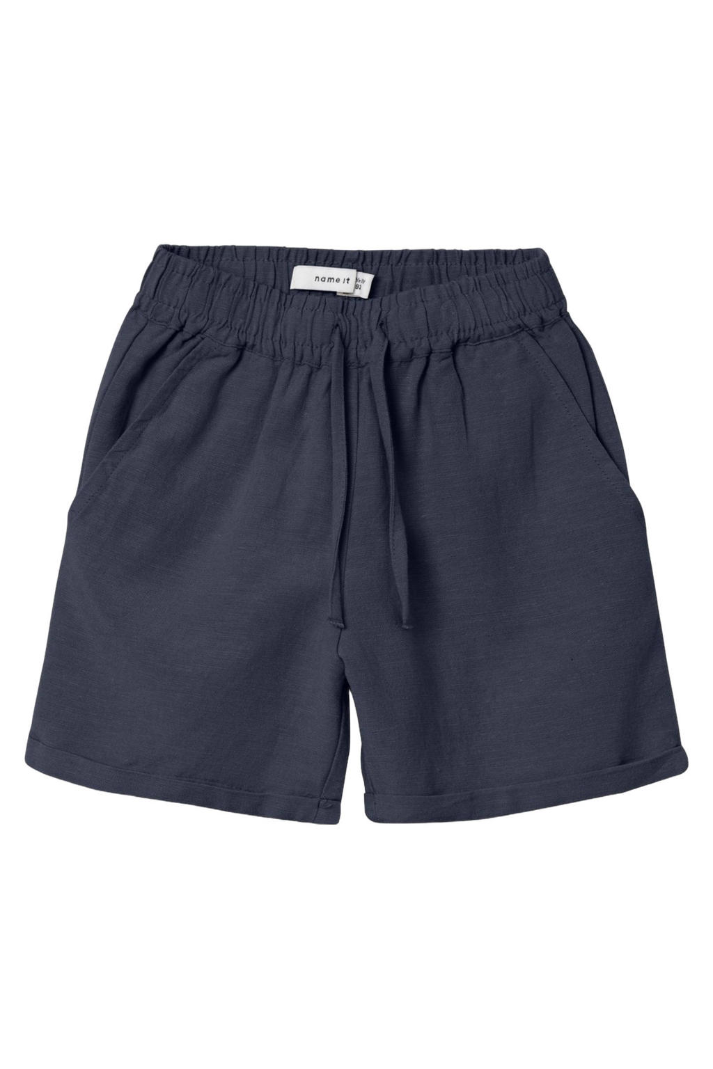 Donkerblauwe jongens NAME IT MINI baby casual short van viscose met elastische tailleband met koord en effen